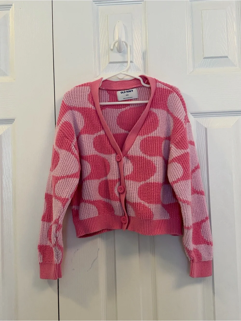 Old Navy Girls Pink Abstract Pattern Cotton Cardigan Size M 8